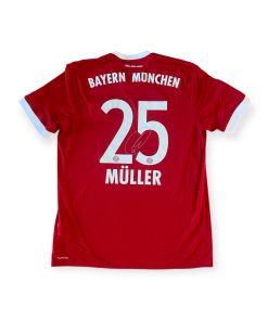 FC Bayern München Trikot Home 17/18, Nr. 25 Müller und Autogrammflock
